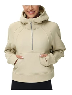 Womens' Hoodies Half Zip Long Sleeve Fleece Crop Pullover Sweatshirts with Pockets Thumb Hole