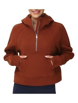 Womens' Hoodies Half Zip Long Sleeve Fleece Crop Pullover Sweatshirts with Pockets Thumb Hole