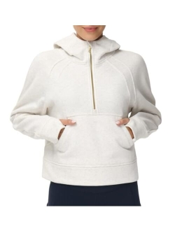 Womens' Hoodies Half Zip Long Sleeve Fleece Crop Pullover Sweatshirts with Pockets Thumb Hole