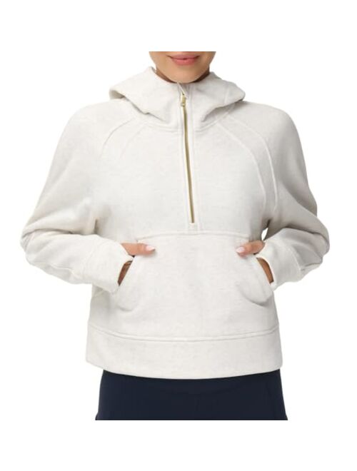 THE GYM PEOPLE Womens' Hoodies Half Zip Long Sleeve Fleece Crop Pullover Sweatshirts with Pockets Thumb Hole