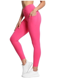 Womens' V Cross Waist Workout Leggings with Tummy Control and Pockets