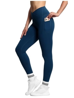 Womens' V Cross Waist Workout Leggings with Tummy Control and Pockets