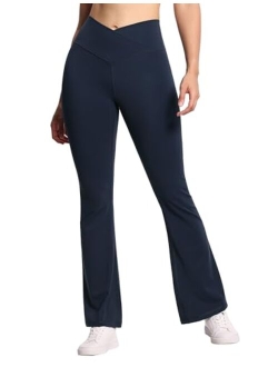 Women's Crossover High Waist Flare Workout Leggings Bootcut Bell Bottom Yoga Pants with Tummy Control