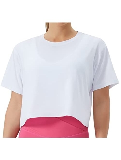 Women's Workout Crop Top T-Shirt Short Sleeve Boxy Yoga Running Cropped Basic Tee