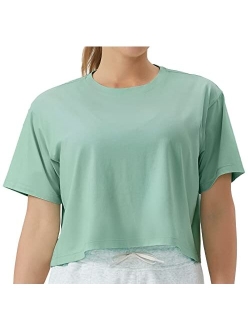 Women's Workout Crop Top T-Shirt Short Sleeve Boxy Yoga Running Cropped Basic Tee