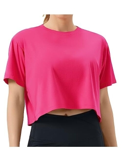 Women's Workout Crop Top T-Shirt Short Sleeve Boxy Yoga Running Cropped Basic Tee