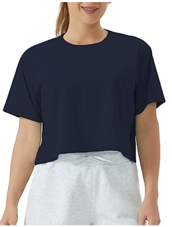 Women's Workout Crop Top T-Shirt Short Sleeve Boxy Yoga Running Cropped Basic Tee