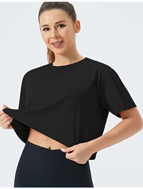 THE GYM PEOPLE Women's Workout Crop Top T-Shirt Short Sleeve Boxy Yoga Running Cropped Basic Tee