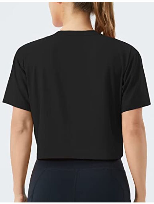 THE GYM PEOPLE Women's Workout Crop Top T-Shirt Short Sleeve Boxy Yoga Running Cropped Basic Tee