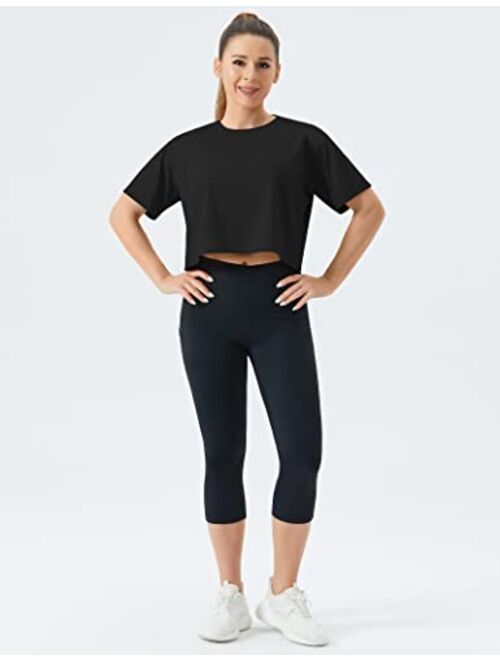 THE GYM PEOPLE Women's Workout Crop Top T-Shirt Short Sleeve Boxy Yoga Running Cropped Basic Tee