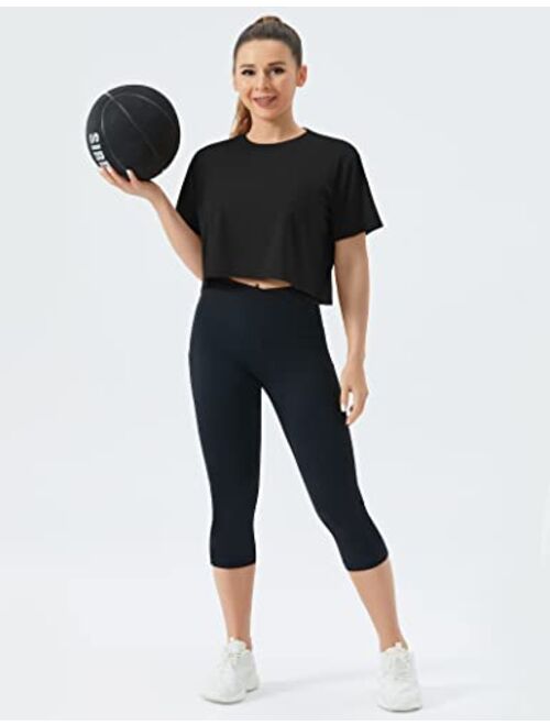 THE GYM PEOPLE Women's Workout Crop Top T-Shirt Short Sleeve Boxy Yoga Running Cropped Basic Tee