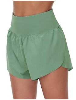 Women's High Waisted Running Shorts Mesh Liner Side Split Workout Shorts Zipper Pocket