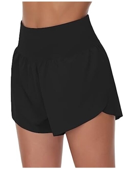 Women's High Waisted Running Shorts Mesh Liner Side Split Workout Shorts Zipper Pocket