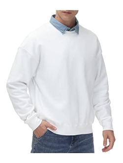 Men's Fleece Crewneck Sweatshirt Thick Loose fit Soft Basic Pullover Sweatshirt
