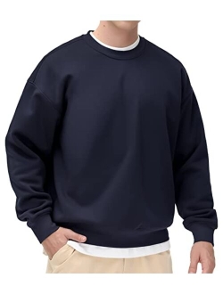 Men's Fleece Crewneck Sweatshirt Thick Loose fit Soft Basic Pullover Sweatshirt