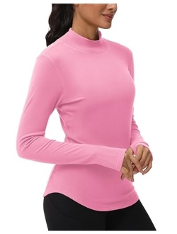 Fleece Mock Turtleneck Pullover Base Layer Shirts Long Sleeve Workout Tops with Thumb Hole