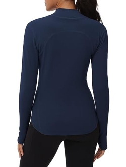 Fleece Mock Turtleneck Pullover Base Layer Shirts Long Sleeve Workout Tops with Thumb Hole