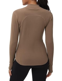 Fleece Mock Turtleneck Pullover Base Layer Shirts Long Sleeve Workout Tops with Thumb Hole