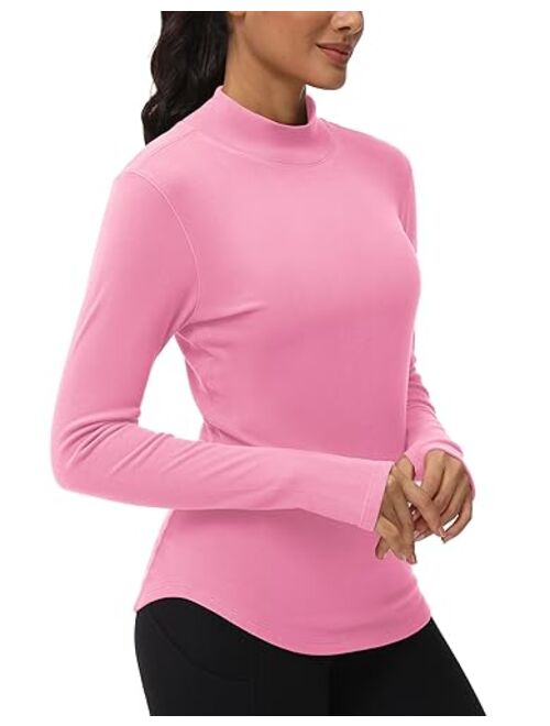 THE GYM PEOPLE Fleece Mock Turtleneck Pullover Base Layer Shirts Long Sleeve Workout Tops with Thumb Hole