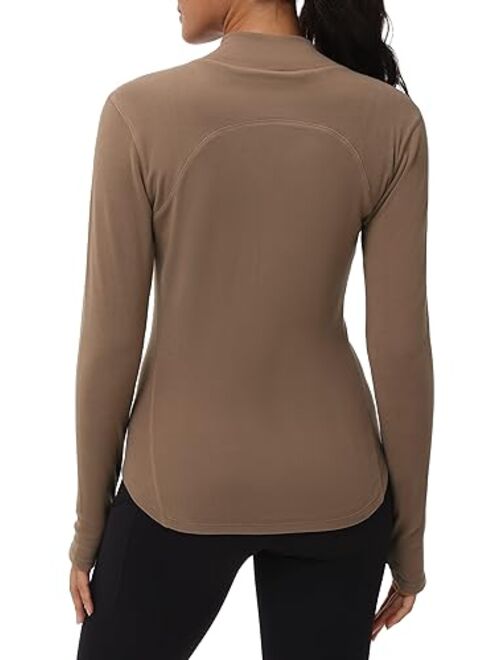 THE GYM PEOPLE Fleece Mock Turtleneck Pullover Base Layer Shirts Long Sleeve Workout Tops with Thumb Hole