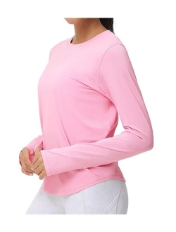 Women's Long Sleeve Workout Shirts Athletic Crewneck Hiking Tops with Thumb Hole