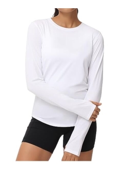 Women's Long Sleeve Workout Shirts Athletic Crewneck Hiking Tops with Thumb Hole