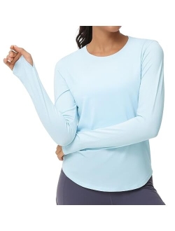 Women's Long Sleeve Workout Shirts Athletic Crewneck Hiking Tops with Thumb Hole