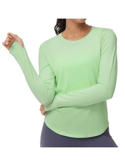 Women's Long Sleeve Workout Shirts Athletic Crewneck Hiking Tops with Thumb Hole