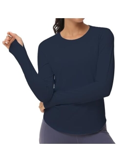 Women's Long Sleeve Workout Shirts Athletic Crewneck Hiking Tops with Thumb Hole