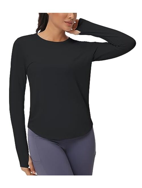 THE GYM PEOPLE Women's Long Sleeve Workout Shirts Athletic Crewneck Hiking Tops with Thumb Hole