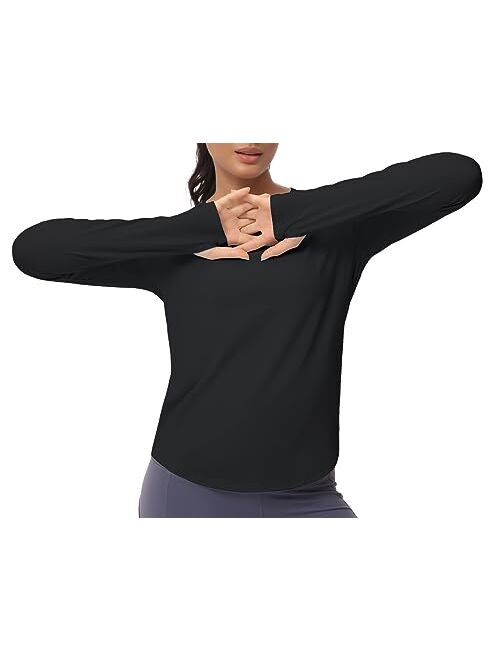 THE GYM PEOPLE Women's Long Sleeve Workout Shirts Athletic Crewneck Hiking Tops with Thumb Hole