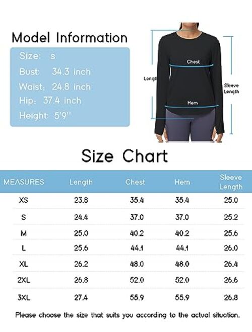 THE GYM PEOPLE Women's Long Sleeve Workout Shirts Athletic Crewneck Hiking Tops with Thumb Hole