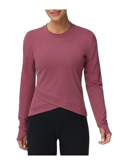 Women's Long Sleeve Compression Shirts Workout Tops Cross Hem Athletic Running Yoga T-Shirts with Thumb Hole