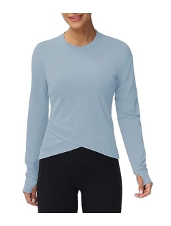 Women's Long Sleeve Compression Shirts Workout Tops Cross Hem Athletic Running Yoga T-Shirts with Thumb Hole