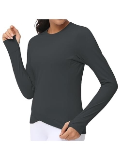 Women's Long Sleeve Compression Shirts Workout Tops Cross Hem Athletic Running Yoga T-Shirts with Thumb Hole