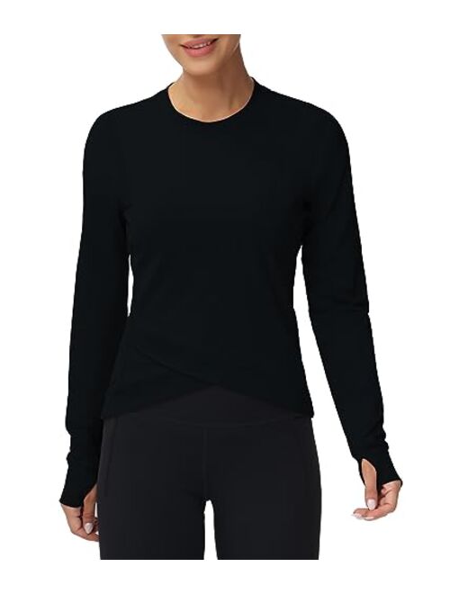 The Gym People Women's Long Sleeve Compression Shirts Workout Tops Cross Hem Athletic Running Yoga T-Shirts with Thumb Hole