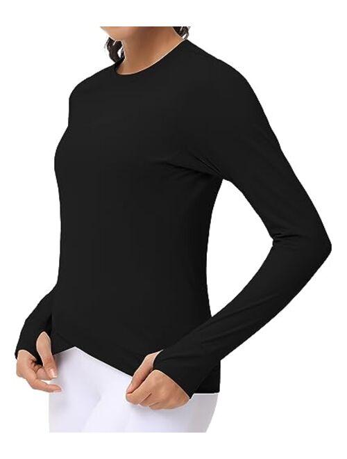 The Gym People Women's Long Sleeve Compression Shirts Workout Tops Cross Hem Athletic Running Yoga T-Shirts with Thumb Hole