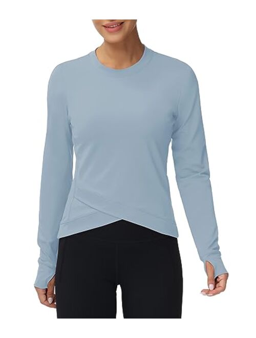 The Gym People Women's Long Sleeve Compression Shirts Workout Tops Cross Hem Athletic Running Yoga T-Shirts with Thumb Hole