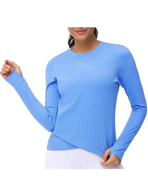 The Gym People Women's Long Sleeve Compression Shirts Workout Tops Cross Hem Athletic Running Yoga T-Shirts with Thumb Hole