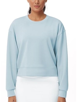 Women's Crewneck Cropped Pullover Sweatshirt Cute Basic Long Sleeves Workout Tops