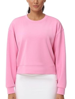 Women's Crewneck Cropped Pullover Sweatshirt Cute Basic Long Sleeves Workout Tops