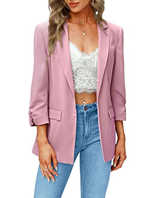 Fekermia Womens Blazer Open Front 3/4 Ruffle Sleeve Business Office Jacket Blazer