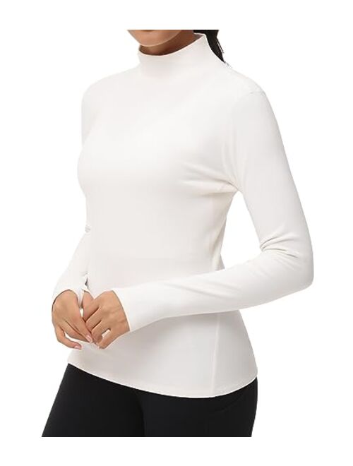 THE GYM PEOPLE Women's Mock Turtleneck Long Sleeve Shirts Fleece Thermal Underwear Pullover Tops with Thumb Hole