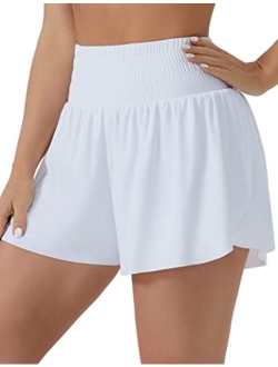 Women's High Waisted Flowy Running Shorts Butterfly 2 in 1 Athletic Workout Skirt Shorts