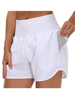 Womens High Waist Running Shorts with Liner Athletic Hiking Workout Shorts Zip Pockets