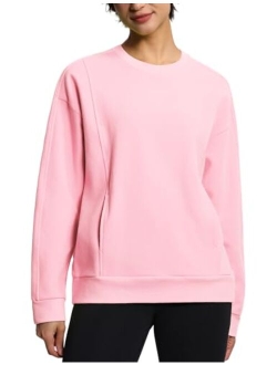 Women's Fleece Pullover Sweatshirt Loose Boxy Lounge Long Sleeve Workout Shirt with Pocket