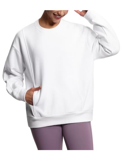 THE GYM PEOPLE Women's Fleece Pullover Sweatshirt Loose Boxy Lounge Long Sleeve Workout Shirt with Pocket