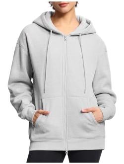 Womens Oversized Fleece Hoodies Full-Zip Workout Lounge Hooded Coats Fall Tops with Pockets Drawstring