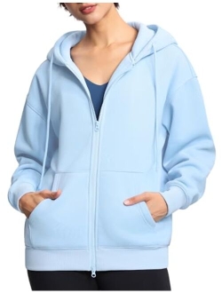 Womens Oversized Fleece Hoodies Full-Zip Workout Lounge Hooded Coats Fall Tops with Pockets Drawstring