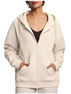 Womens Oversized Fleece Hoodies Full-Zip Workout Lounge Hooded Coats Fall Tops with Pockets Drawstring